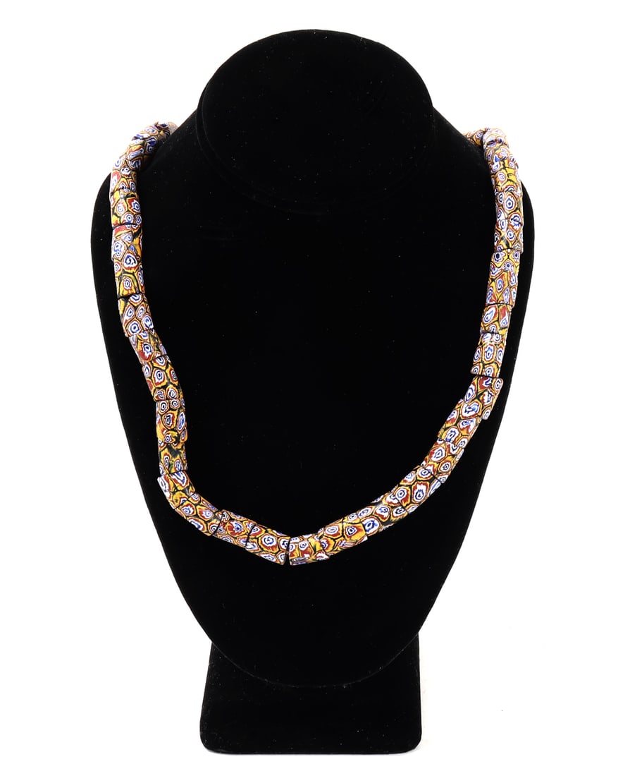 Venetian Millefiori Trade Bead Necklace: Venetian Millefiori Trade Bead Necklace. Likely Venice manufacture, late 19th century Composed of a continuous strand of vibrant polychrome millefiori glass beads, each of tubular form and richly