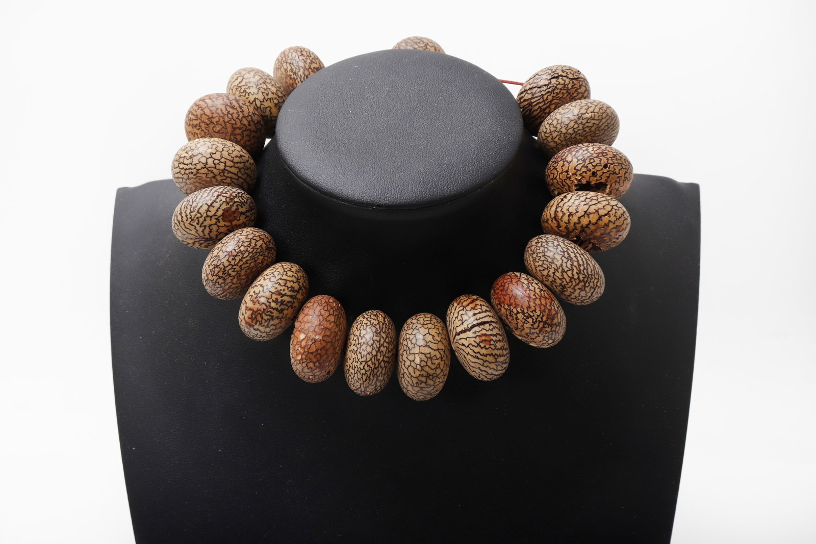 Gorgeous Bohdi Seed Prayer Beads: Thai, 20th century. Crafted from large, natural Bohdi seeds or Natural Plain wood wheels. These Buddhist Malas or prayer beads are striking and earthy. In Buddhist tradition, Bohdi seeds symbolize
