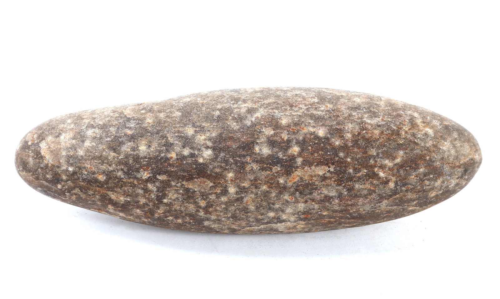 Large African Stone Pestle: Large elongated ovoid shaped example of a grey stone pestle with white speckled flakes. Size 12" L, Weight 8 lb. 1.6 oz Ex-Tennessee Estate. Family collection of an esteemed diplomat and ambassador