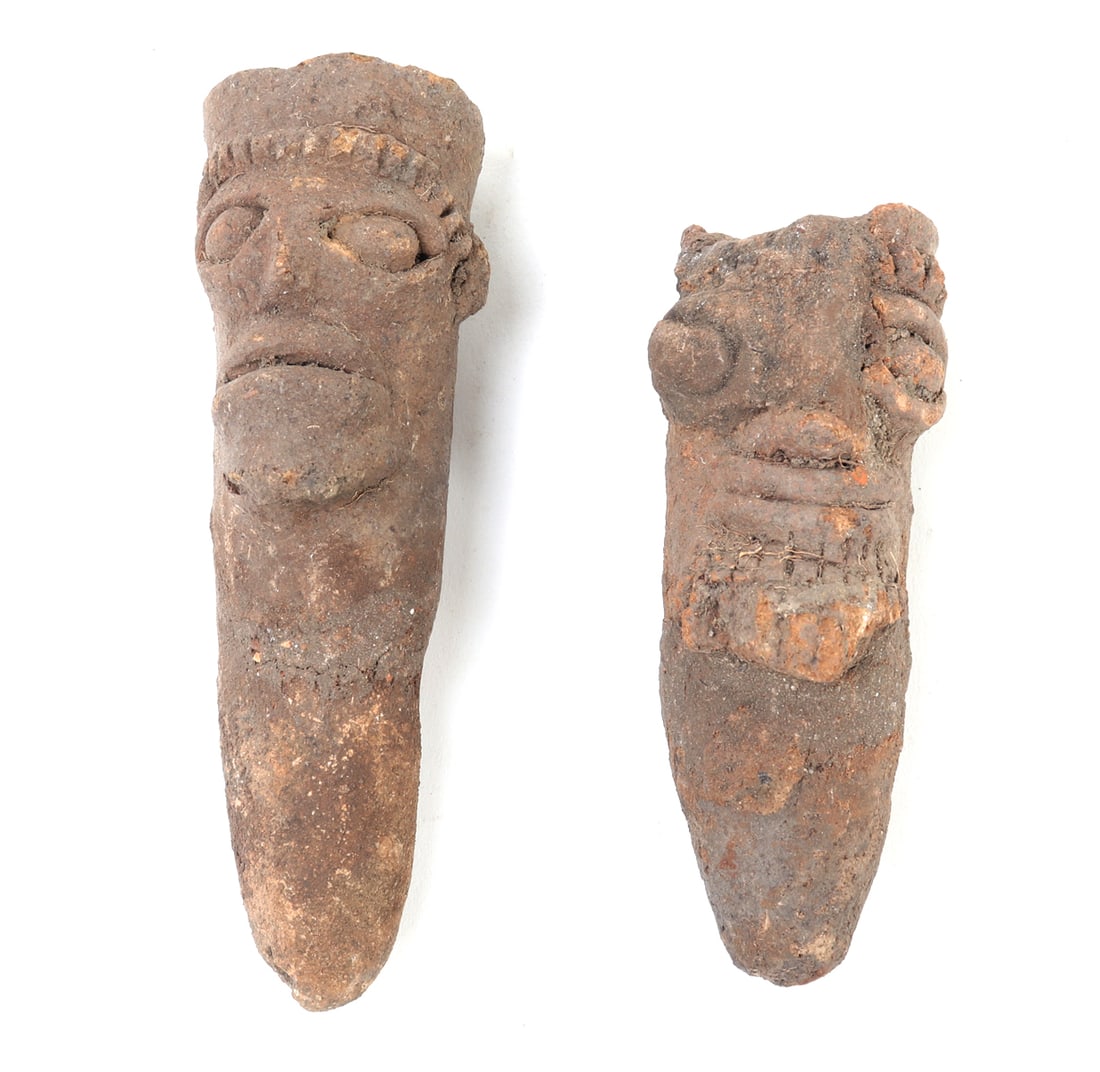 African Terracotta Heads, Koma Peoples: West Africa, Koma peoples 12th - 16th century elongated figures with large open eyes. Size 5 7/8" H, Weight 333 g Ex-USA Collection. Family collection of an esteemed diplomat and ambassador amassed
