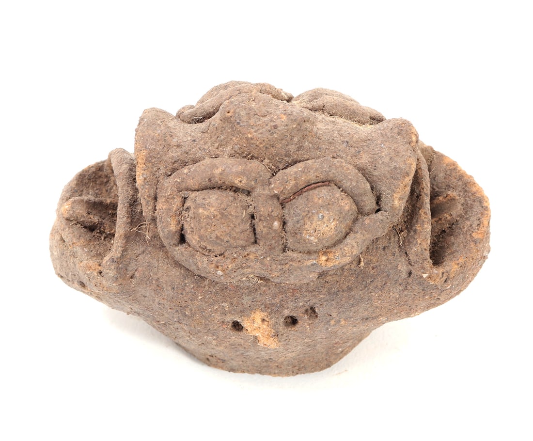 Terracotta Koma Janus Head, 12th - 16th C.: West Africa, North Ghana, Koma culture 12th - 16th century. Terracotta Janus head with twin faces pointing on opposing direction. Size 3 1/2" H, Weight 244 g Ex-USA Collection. Family collection of