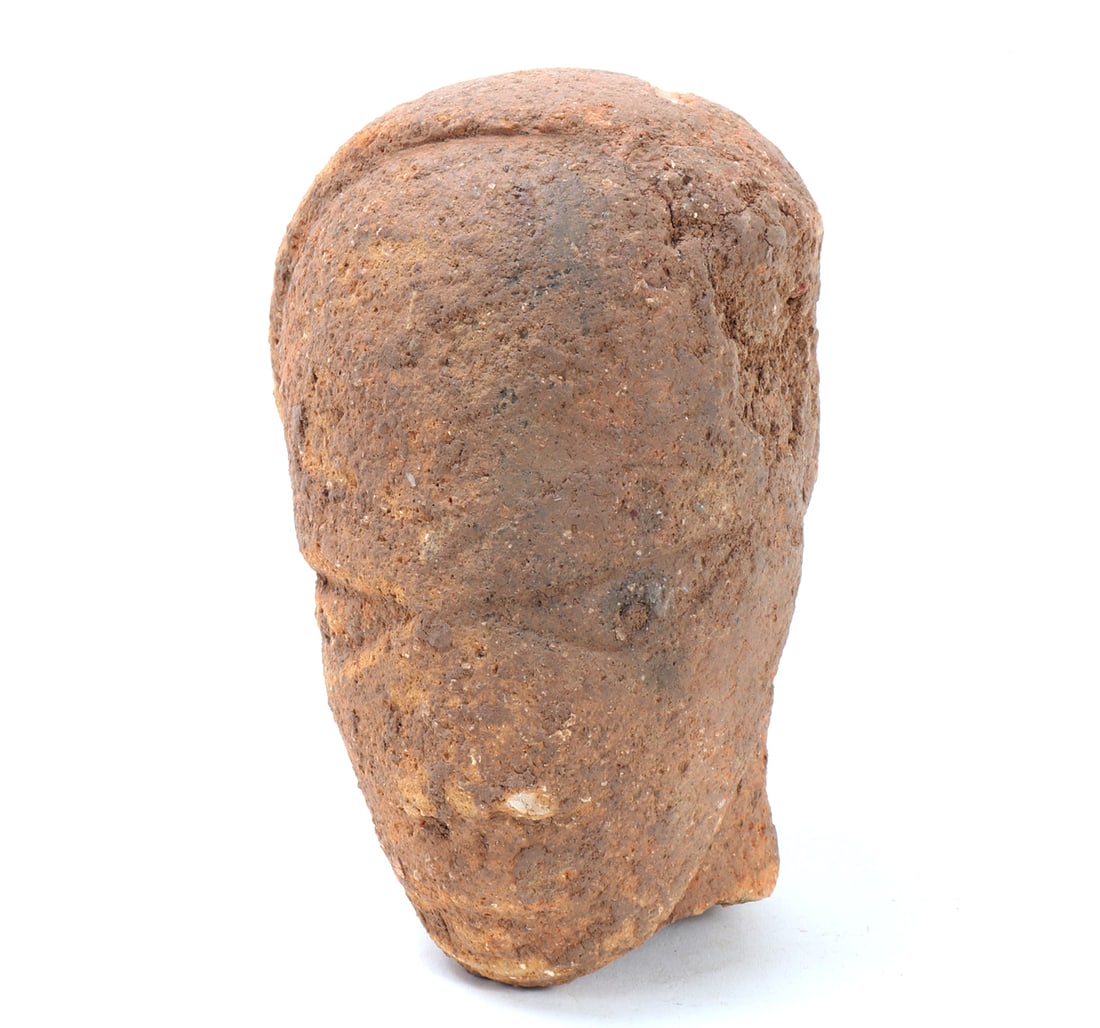 Nok Terracotta Head, 1500BCE - 500CE: West Africa, Nok culture 1500BCE - 500CE. Large terracotta Nok terracotta head with classic eyes and facial features. Size 6 1/2" H, Weight 3.67 lb. Ex-USA Collection. Family collection of an esteemed