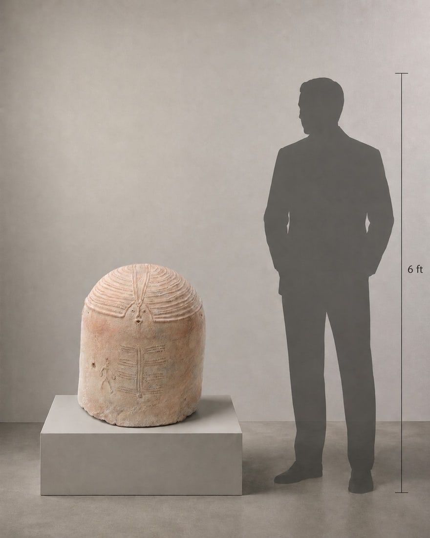 Large Bura Terracotta Anthropomorphic Funerary Urn: Originating from the Bura civilization in the Niger River Valley, dating roughly from the 3rd to the 13th centuries CE. Anthropomorphic elements such as a stylized face with eyes, nose, and mouth at t