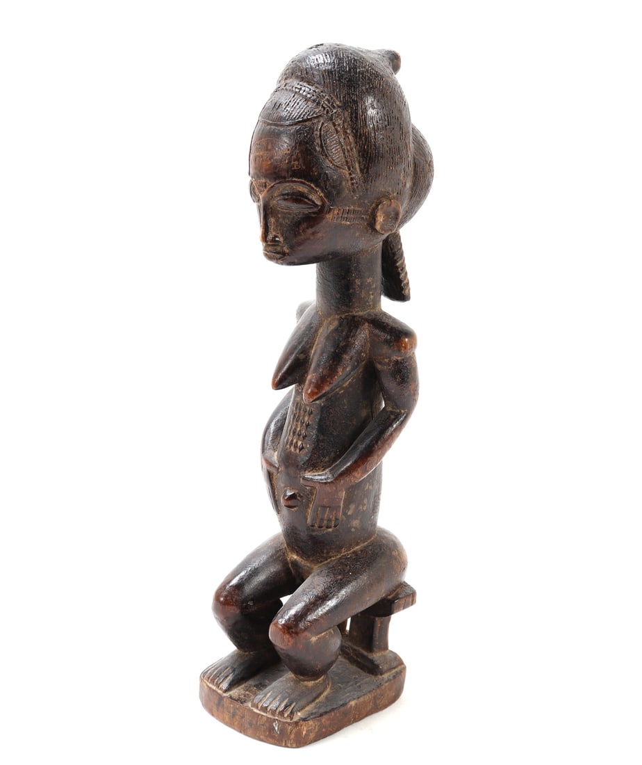 African Baule Style Carved Wood Seated Female Figure (1 of 10)