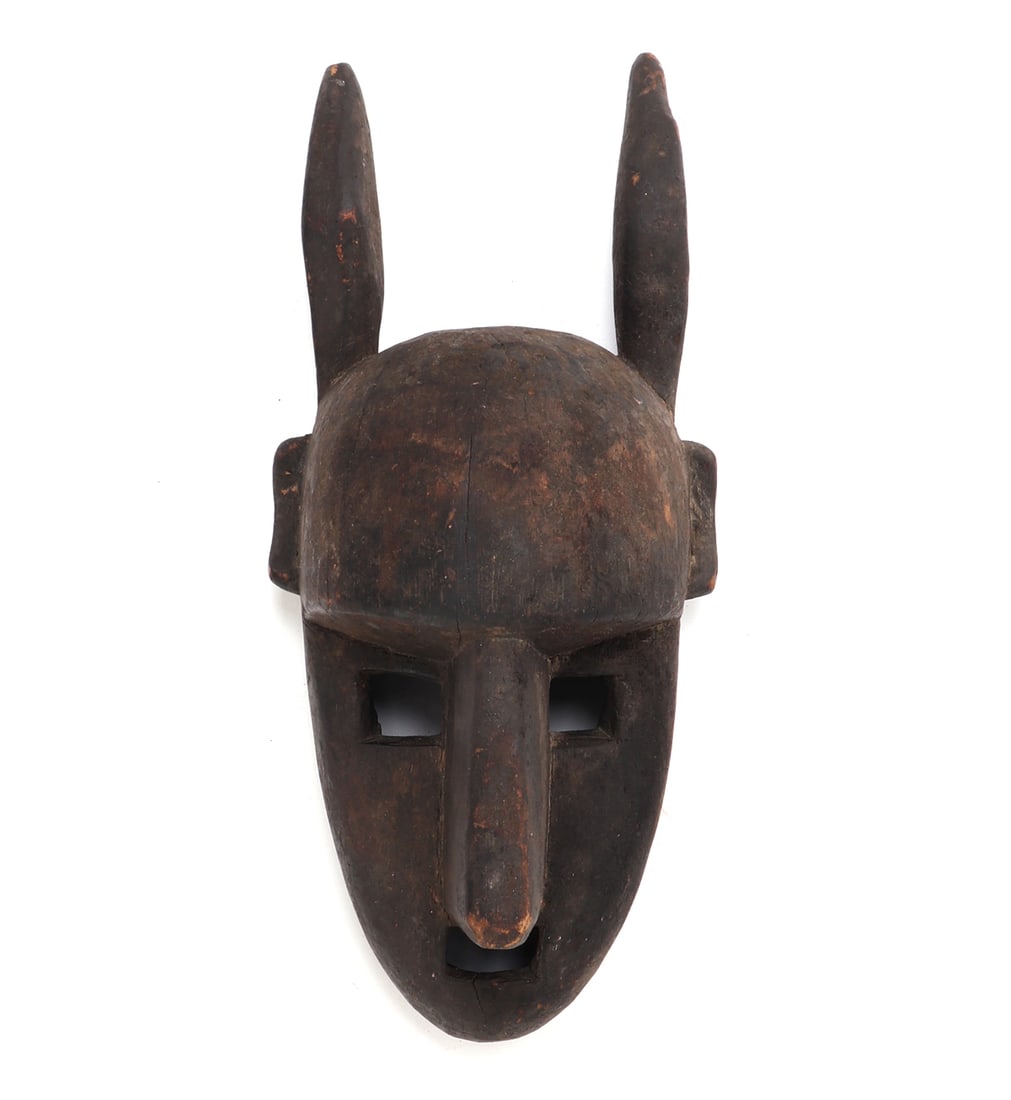 Bamana-Style Carved Wooden Mask with Horned Crest (1 of 8)