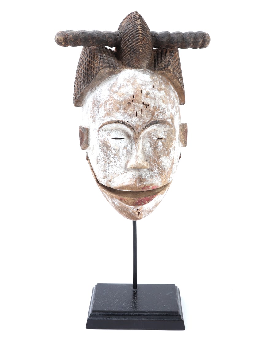 Punu or Lumbo Style White-Pigmented Wood Mask, Gabon (1 of 10)