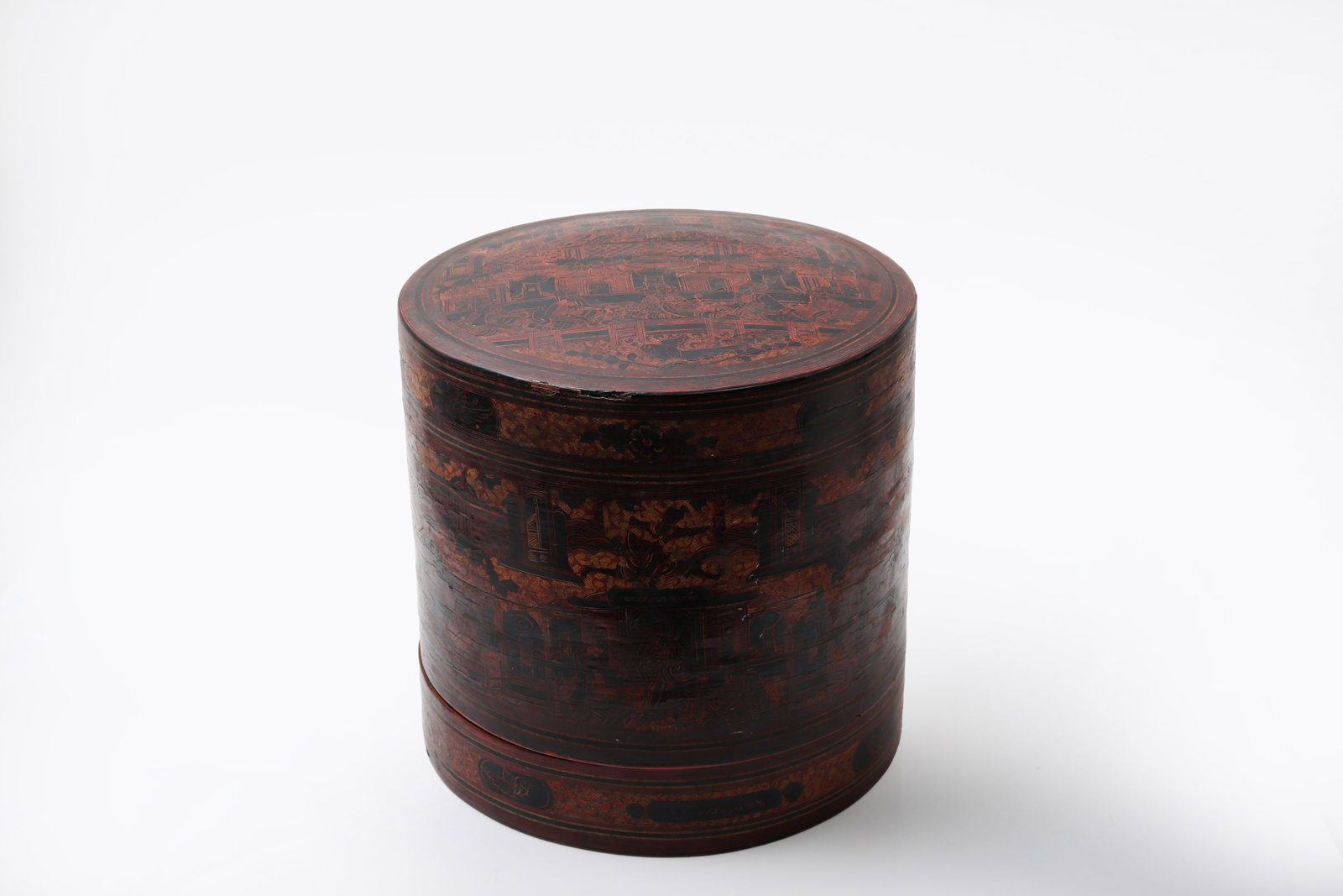 Burmese Lacquer Kun-It, 19th C.: Burmese Lacquer Kun-It Vessel, 19th century. Exquisitely crafted in vibrant red and black, this Kun-It exemplifies traditional Burmese lacquerware known for its intricate detailing and distinguished