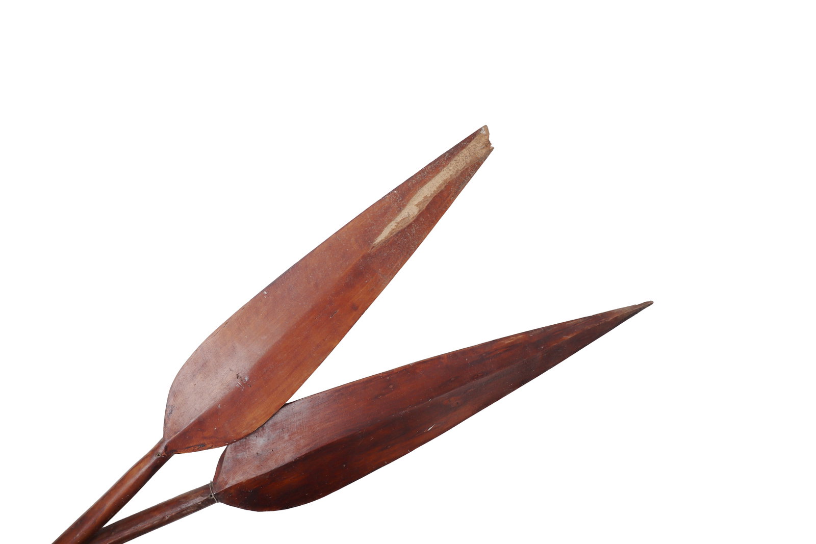 Pair of Canoe Paddle, Oceania 20th C.: Oceania, Early - Mid 20th century. Set of two carved wood Canoe pradle Pair of wooden canoe paddle with long tapering shafts and carved broad leaf-form tips. The surfaces show age, wear, and