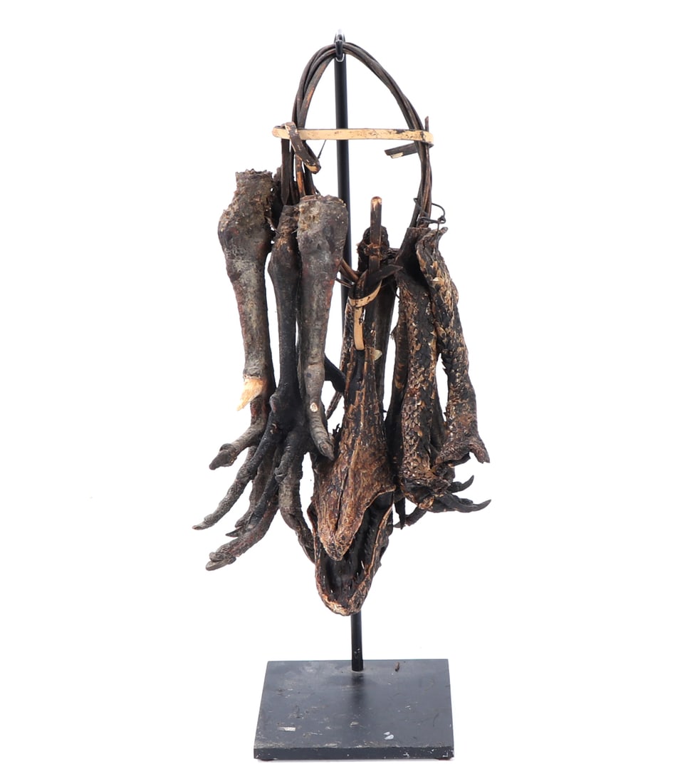 Ifugao Shaman?s Curing Artifact, Northern Luzon: Philippines, Northern Luzon, Ifugao people. Shaman's curing artifact or ritual rattle composed of suspended bird feet, dried reptile or animal remains, and other organic elements bound to a looped