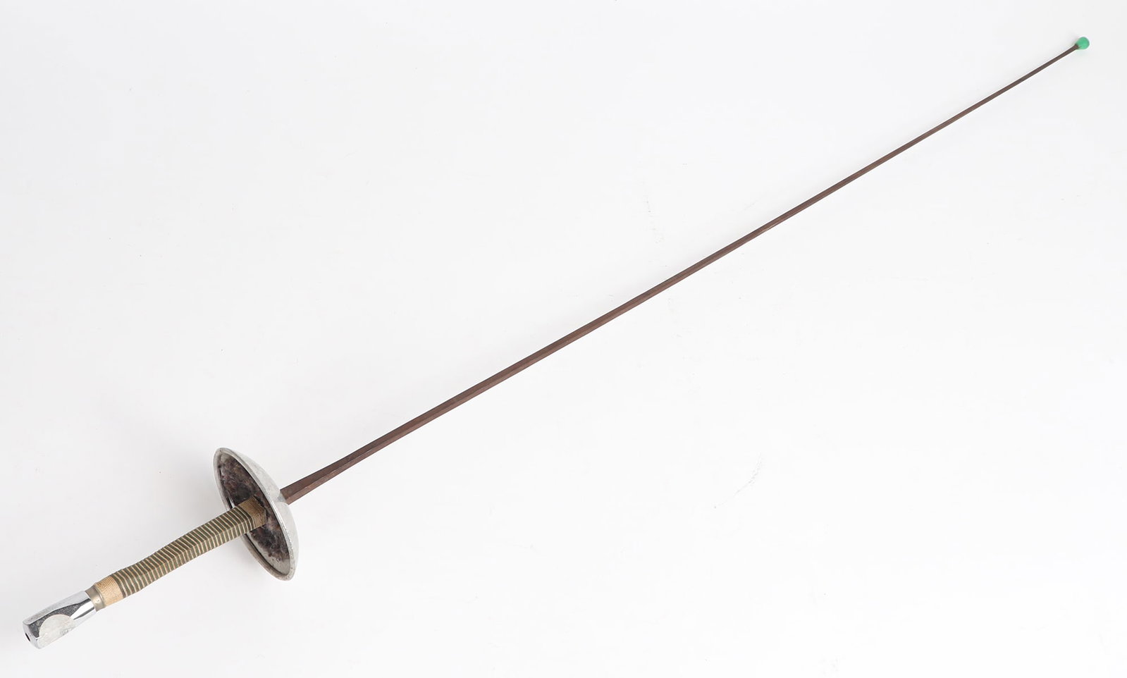 French Fencing Foil, circa 1950s: Old Fencing foil with french grip, string wrapped with a standard silver pommel. 42 1/2" L, blade 35 1/2" L