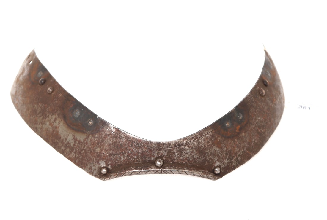 Fauld Element of Armour, 16th-17th c.: European element of medieval armour fauld plate for the lower section of a breastplate, 16th - 17th century. Nice element complete with visible elements of where the former straps attached including