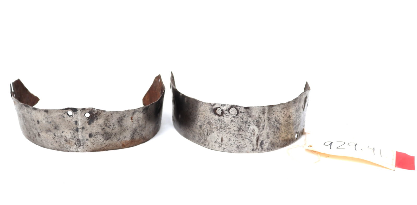 European Elements of Armour 16th-17th c.: European elements of armour with each probably function and lames for the arm defenses. Ex-Higgins Armory Museum Collection (929.41). Size of largest 4 3/4" W Ex-Southern California Estate,