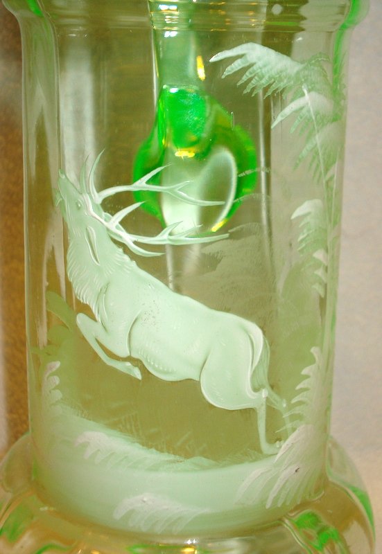 Tall blown pale green Mary Gregory style glass pitcher (1 of 7)