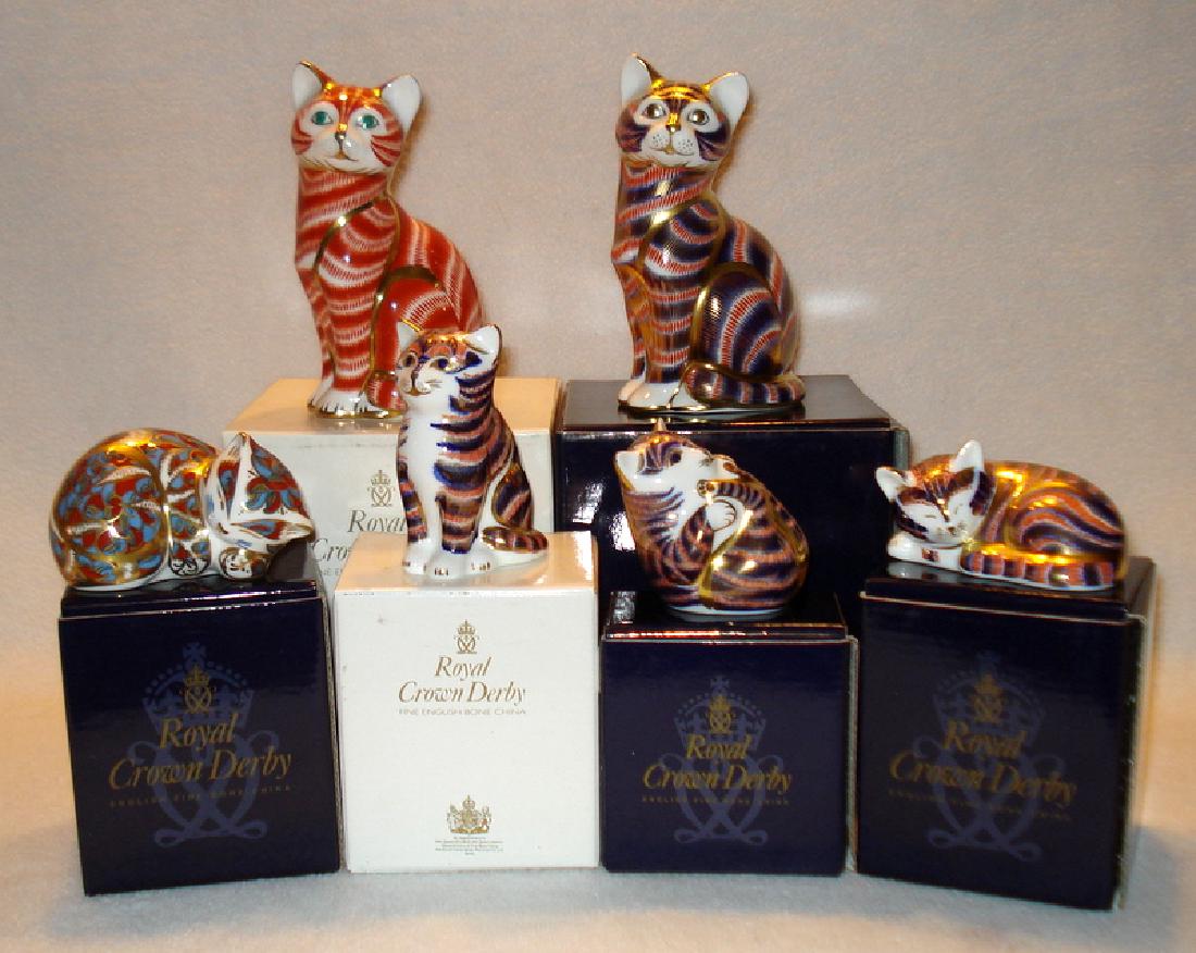 Six Royal Crown Derby paperweight cats (1 of 10)