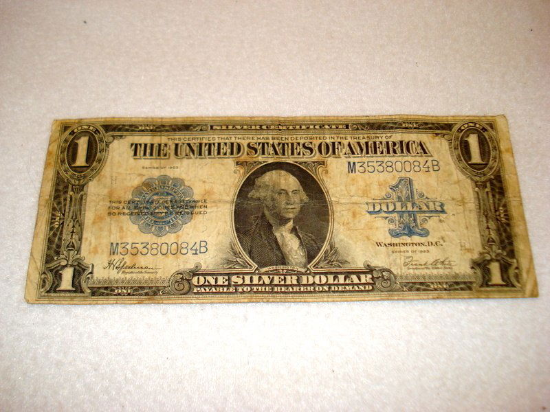 A 1923 $1 Blue Seal Silver Certificate serial number (1 of 3)