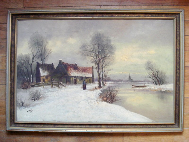 Oil on board signed V. Lent of a pond-side homestead in (1 of 6)