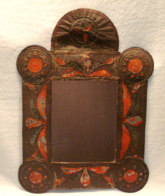 19th C Embossed and Punched TinWall Mirror. (1 of 6)