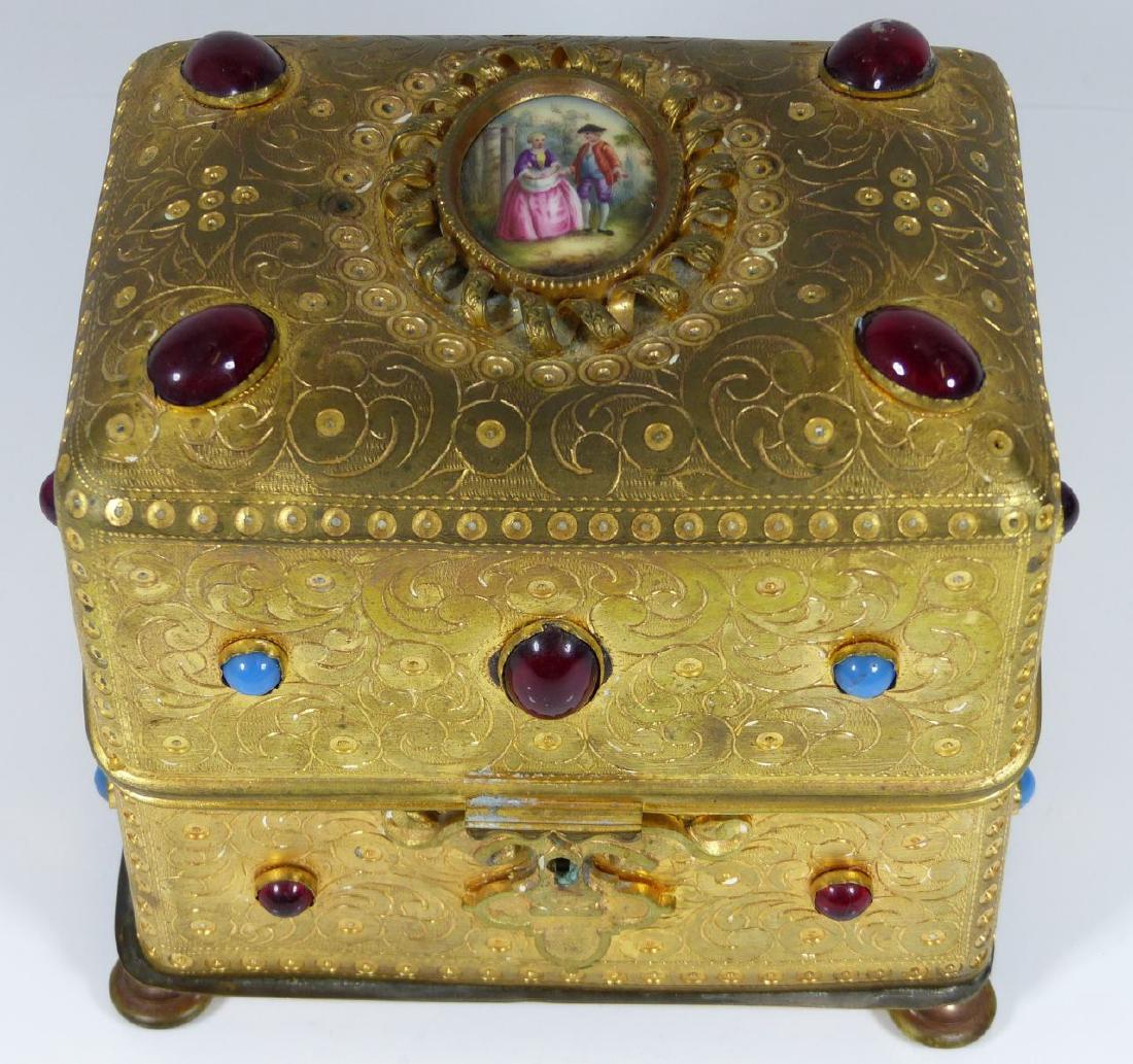CONTINENTAL ORMOLU JEWELED BOX w PORCELAIN PLAQUE (1 of 10)