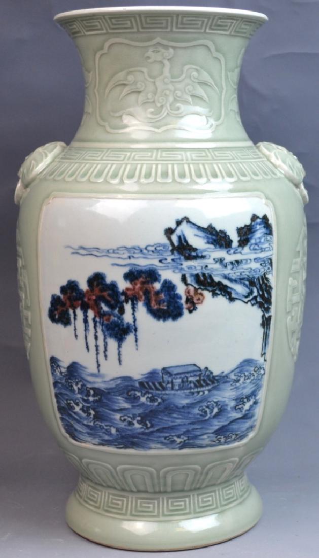 18th C CHINESE CELADON BLUE WHITE COPPER-RED VASE (1 of 10)