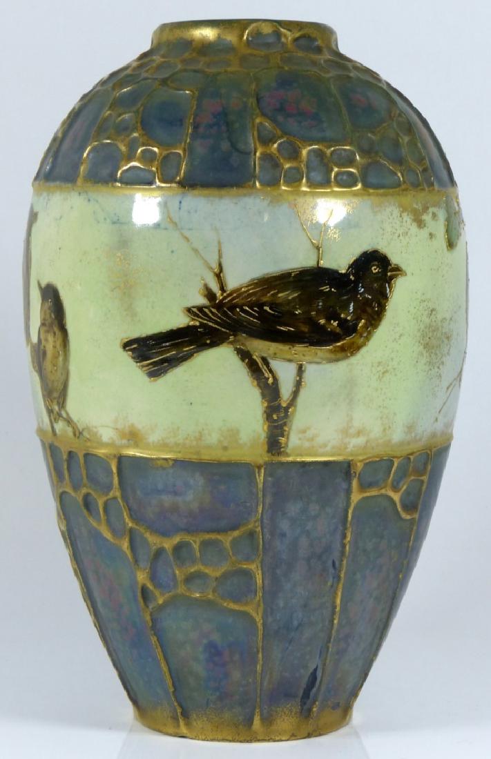 AMPHORA AUSTRIA ENAMELED POTTERY VASE w BIRDS (1 of 10)