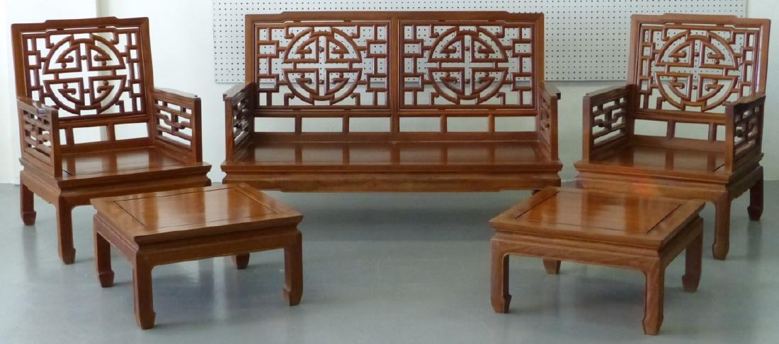 5pc CHINESE CARVED HARDWOOD CHAIRS, BENCH & TABLES (1 of 5)