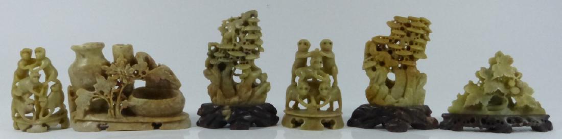 6pc SOAPSTONE CARVINGS MONKEYS SQUIRRELS VASE (1 of 10)