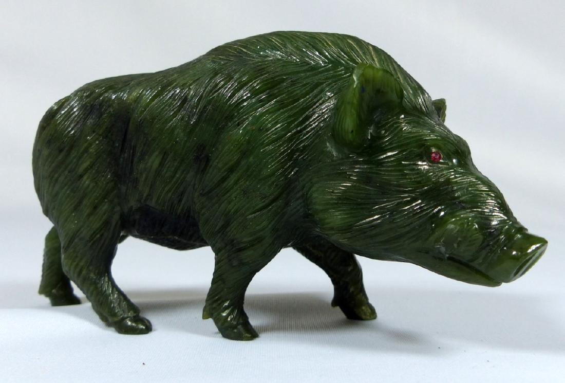 RUSSIAN CARVED NEPHRITE JADE BOAR SCULPTURE (1 of 8)