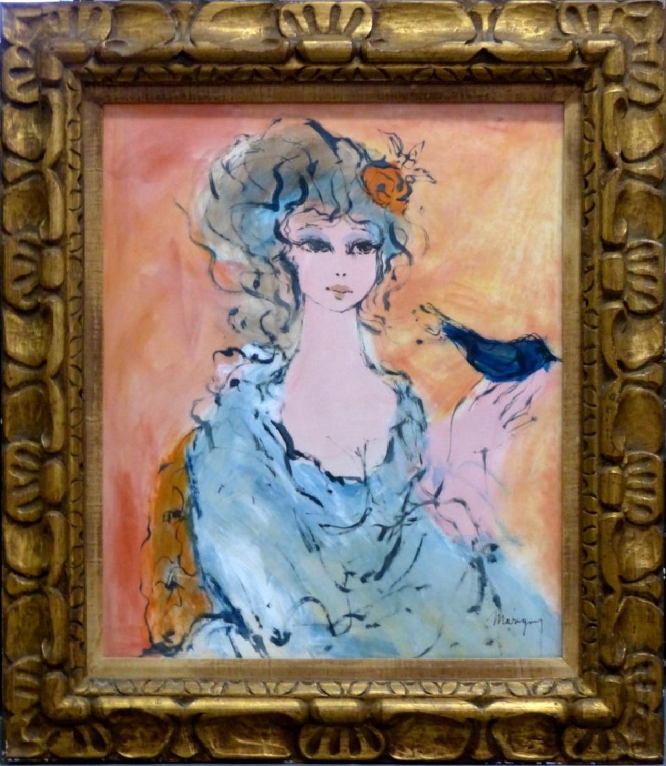 MARIGNY MIXED MEDIA ON PAPER OF GIRL w BIRD (1 of 4)