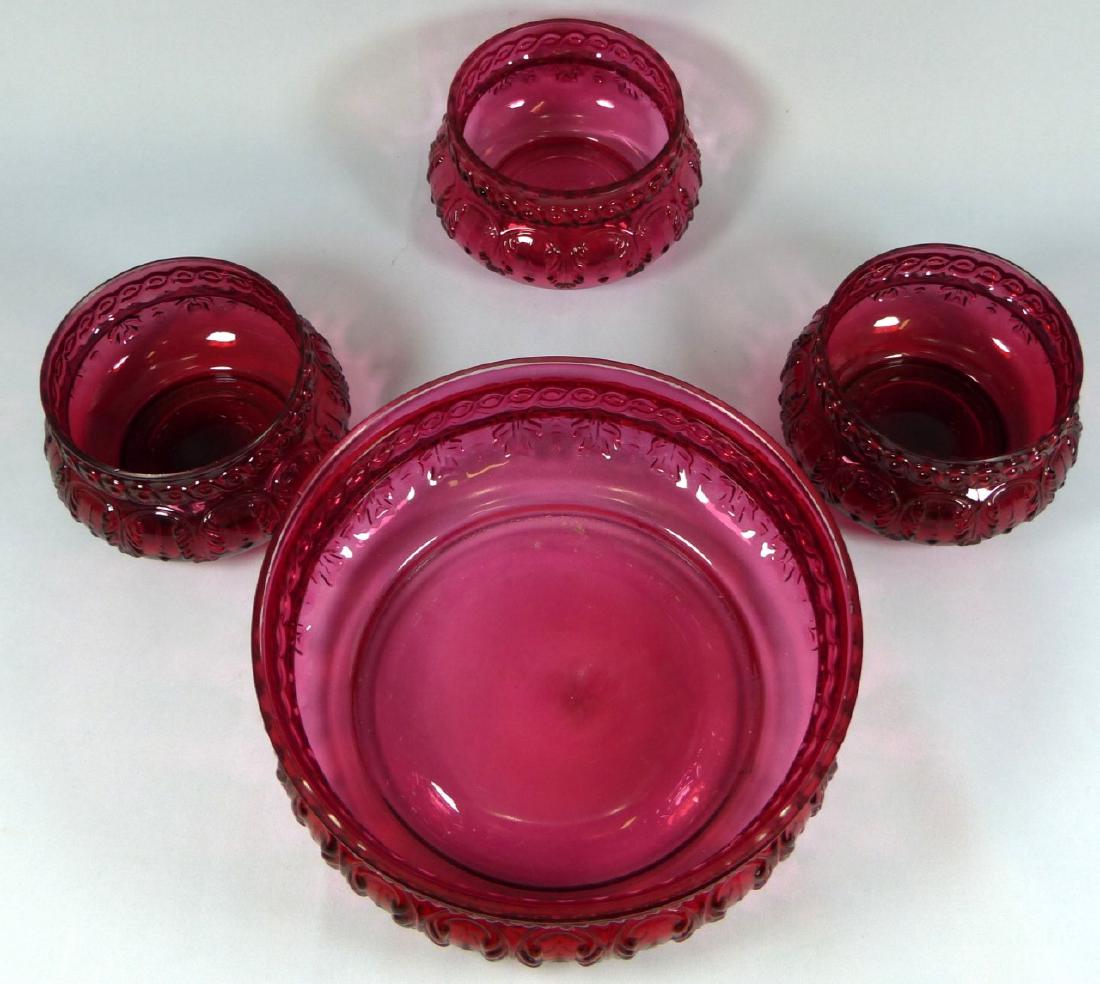 4pc ANTIQUE CRANBERRY GLASS BERRY BOWL SET (1 of 6)