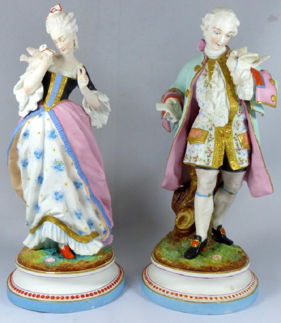 PAIR LARGE PARIAN PORCELAIN FIGURINES w DOVES (1 of 7)