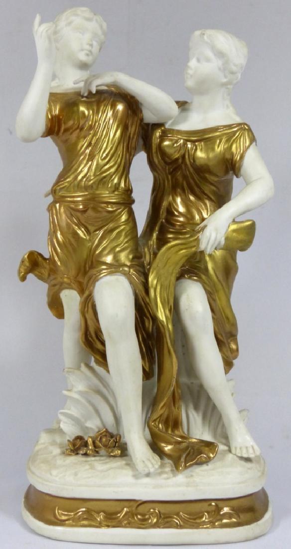 GERMAN BISQUE & GOLD GILT FIGURE OF TWO WOMEN (1 of 8)