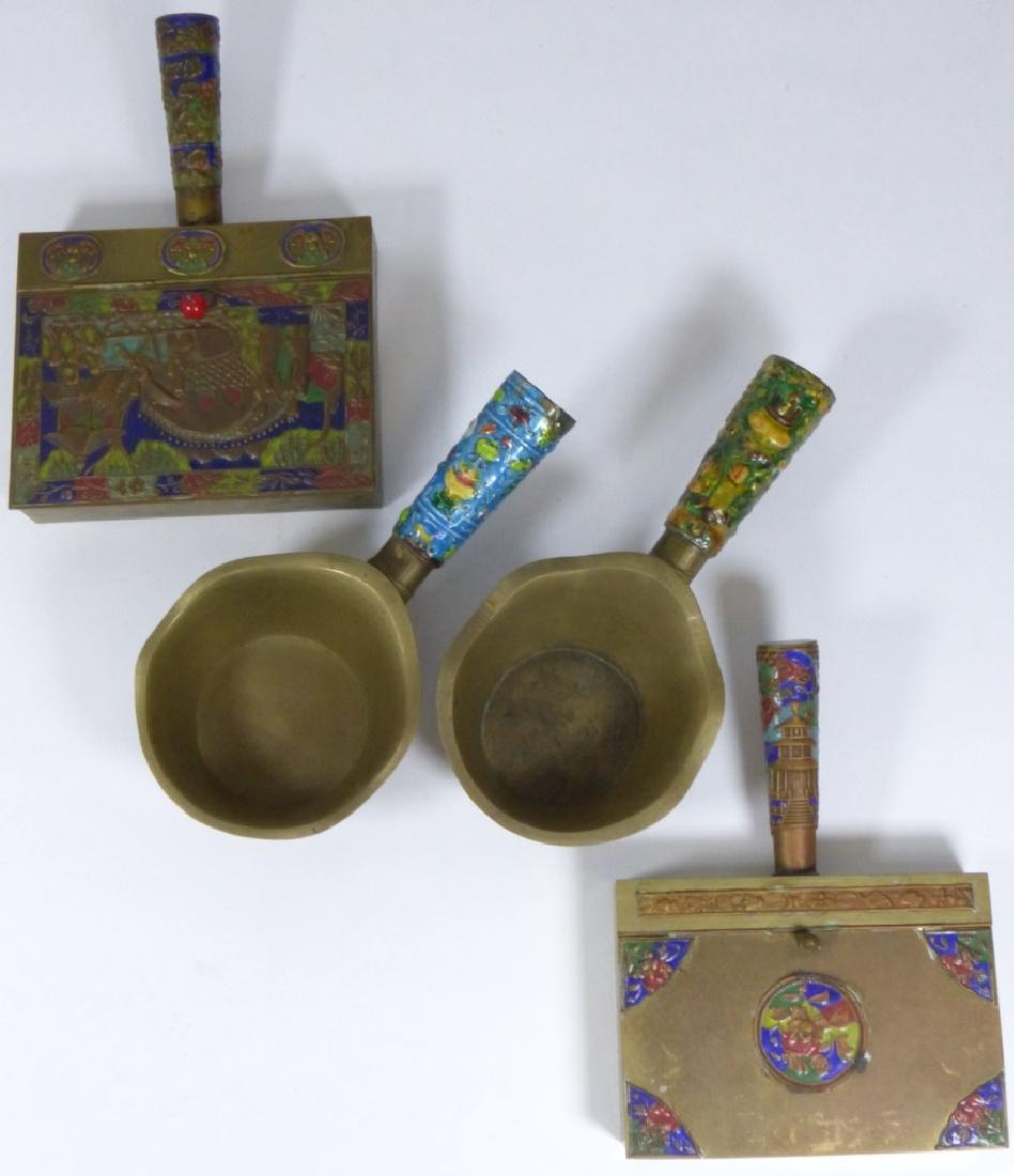 4pc CHINESE ENAMELED CLOISONNE BRASS BUTLER & IRON (1 of 9)
