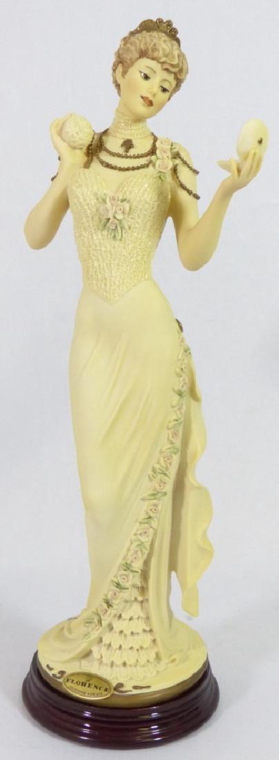 GIUSEPPE ARMANI 'SERENA' PORCELAIN FIGURINE w BOX: Giuseppe Armani 'Serena' porcelain figure #0349-F with original box. Depicts a well dressed woman holding a compact in one hand and powder puff in the other. Signed and has Capodimonte crown mark to b