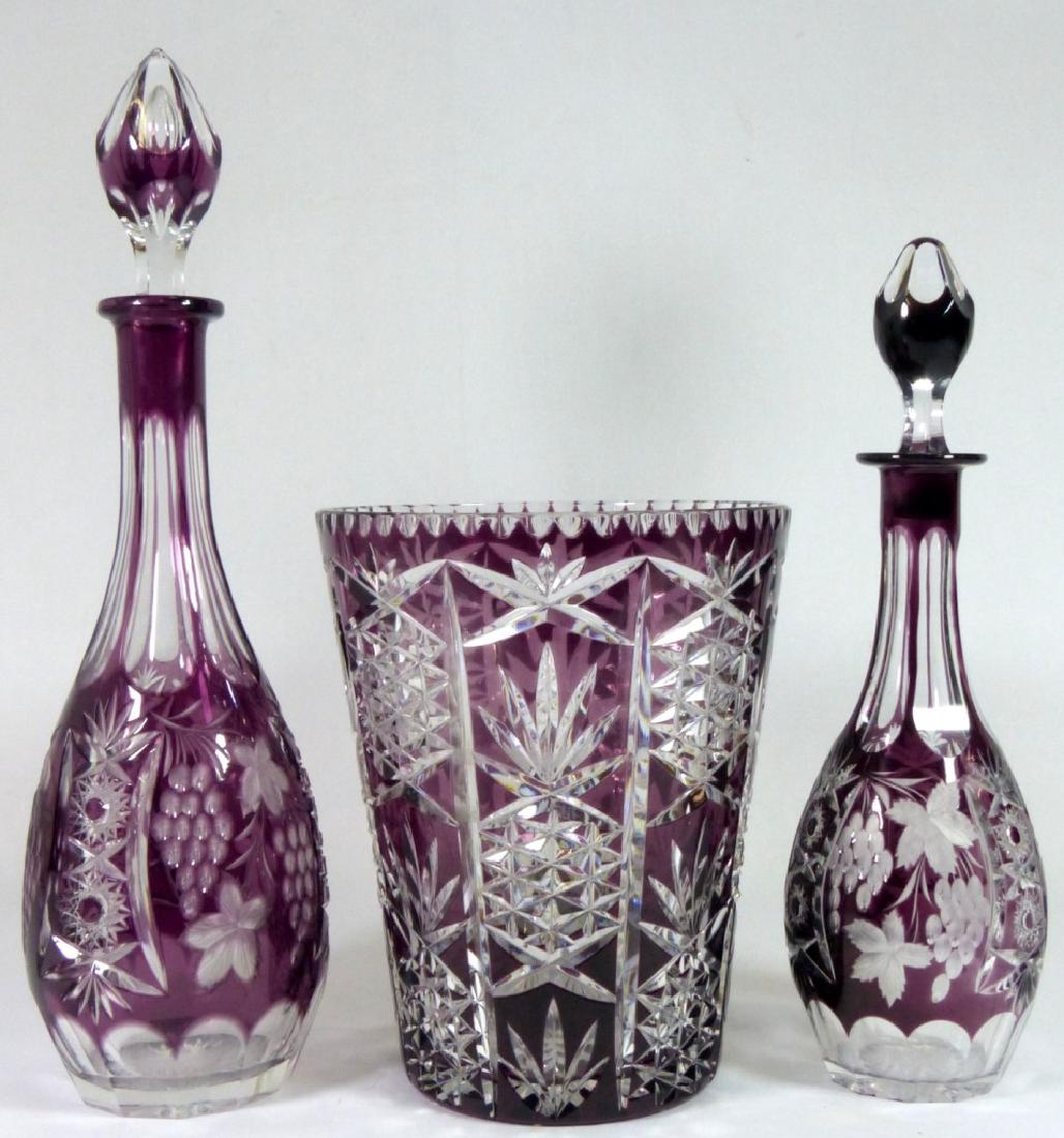 3pc BOHEMIAN CUT CRYSTAL AMETHYST TO CLEAR ITEMS (1 of 4)