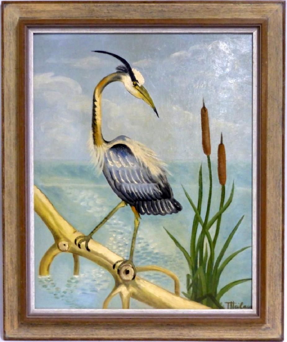 GERTRUDE HEILAUD OIL PAINTING ON BOARD OF CRANE (1 of 4)