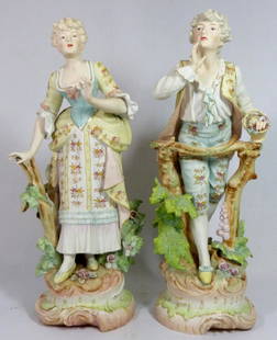 (pr) Very Large Majolica Man & Woman Figures