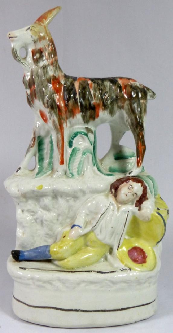 19th C STAFFORDSHIRE GOAT & HERDER FIGURINE (1 of 3)