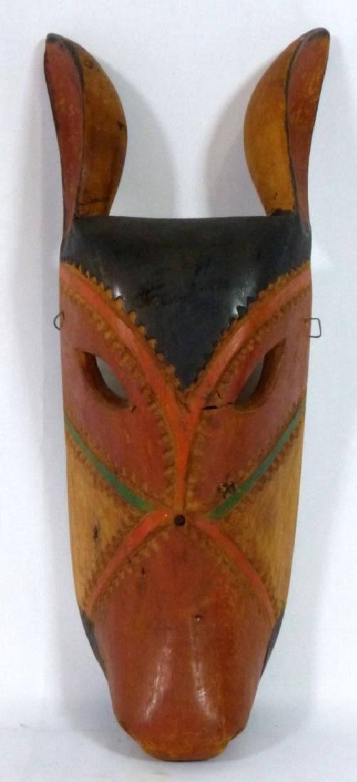 TRIBAL CARVED & PAINTED WOODEN PIG-FORM MASK (1 of 2)