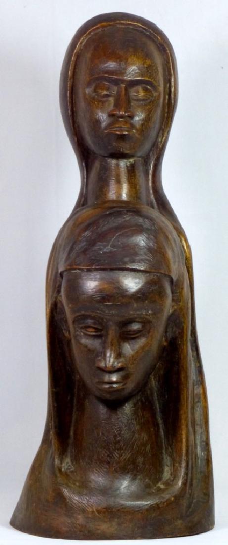 MID CENTURY WOOD CARVING OF TWO FEMALE FIGURES (1 of 7)