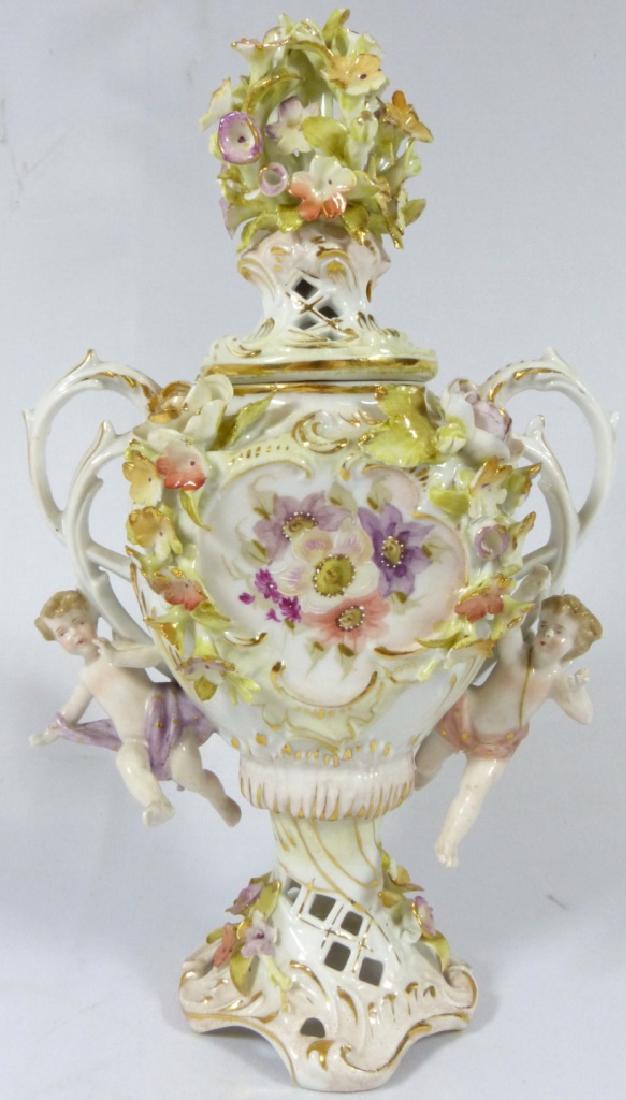 VON SCHIERHOLZ PORCELAIN COVERED CHERUB URN (1 of 9)