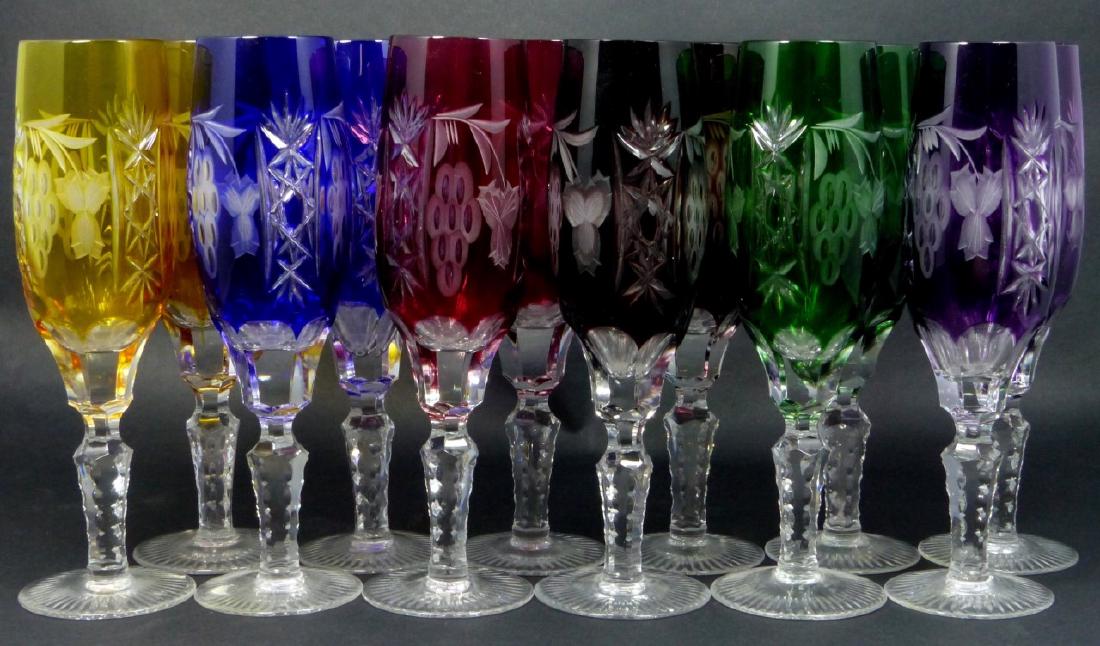 12pc BOHEMIAN CUT TO CLEAR CHAMPAGNE FLUTES (1 of 4)