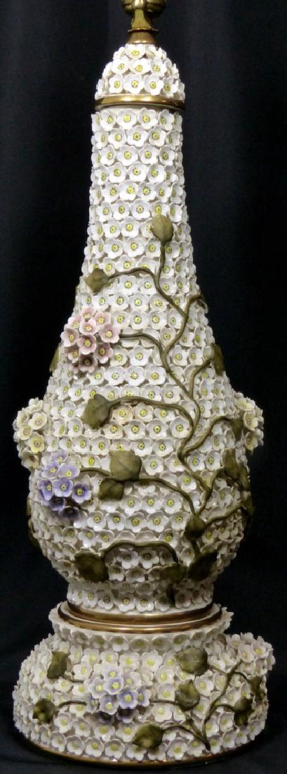 GERMAN PORCELAIN FLORAL 'SNOWBALL' LAMP (1 of 8)