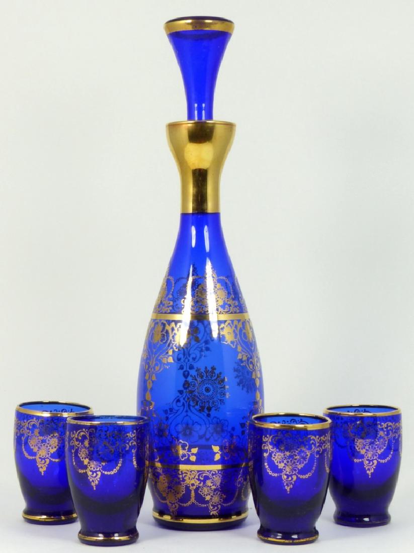 5pc MURANO GLASS PARCEL GILT DECANTER & CORDIALS (1 of 4)