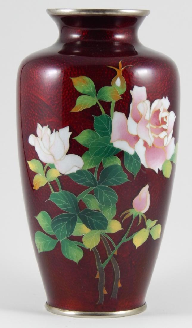 JAPANESE PIGEON BLOOD ENAMEL CLOISONNE FLORAL VASE (1 of 6)