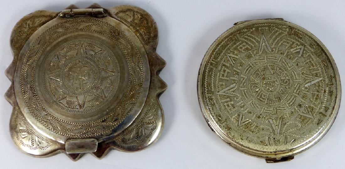 2pc MEXICAN STERLING SILVER ENGRAVED COMPACTS (1 of 7)