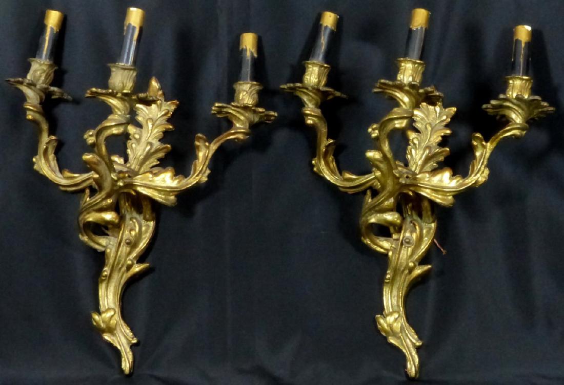 PR FRENCH DORE BRONZE ELECTRIFIED 3-LIGHT SCONCES (1 of 6)