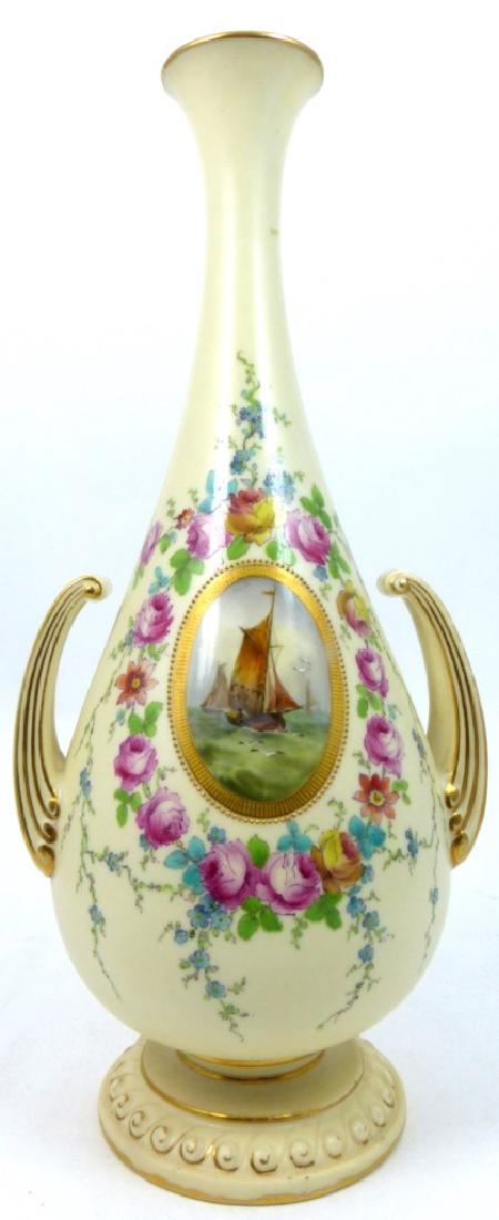 ROYAL WORCESTER HANDLED PORCELAIN VASE w BOATS (1 of 7)