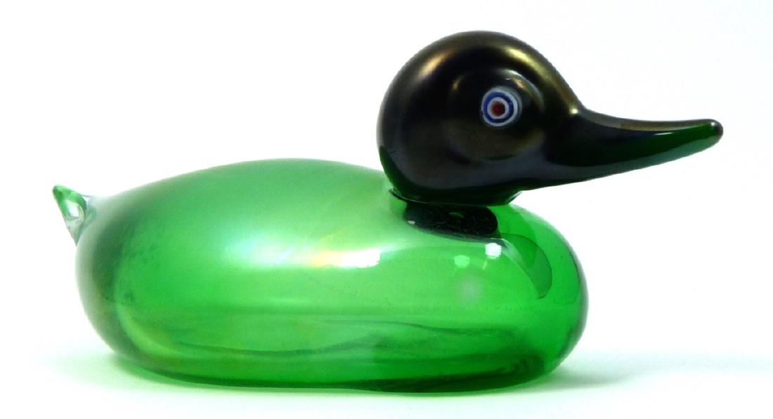 OGGETTI MURANO ART GLASS SCULPTURE OF A DUCK: Oggetti Murano art glass scupture depicting a duck. Signed to underside. Measures 9 1/4" (23.5cm) length.