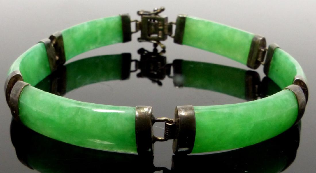 CHINESE JADE & STERLING SILVER CHINESE BRACELET (1 of 8)