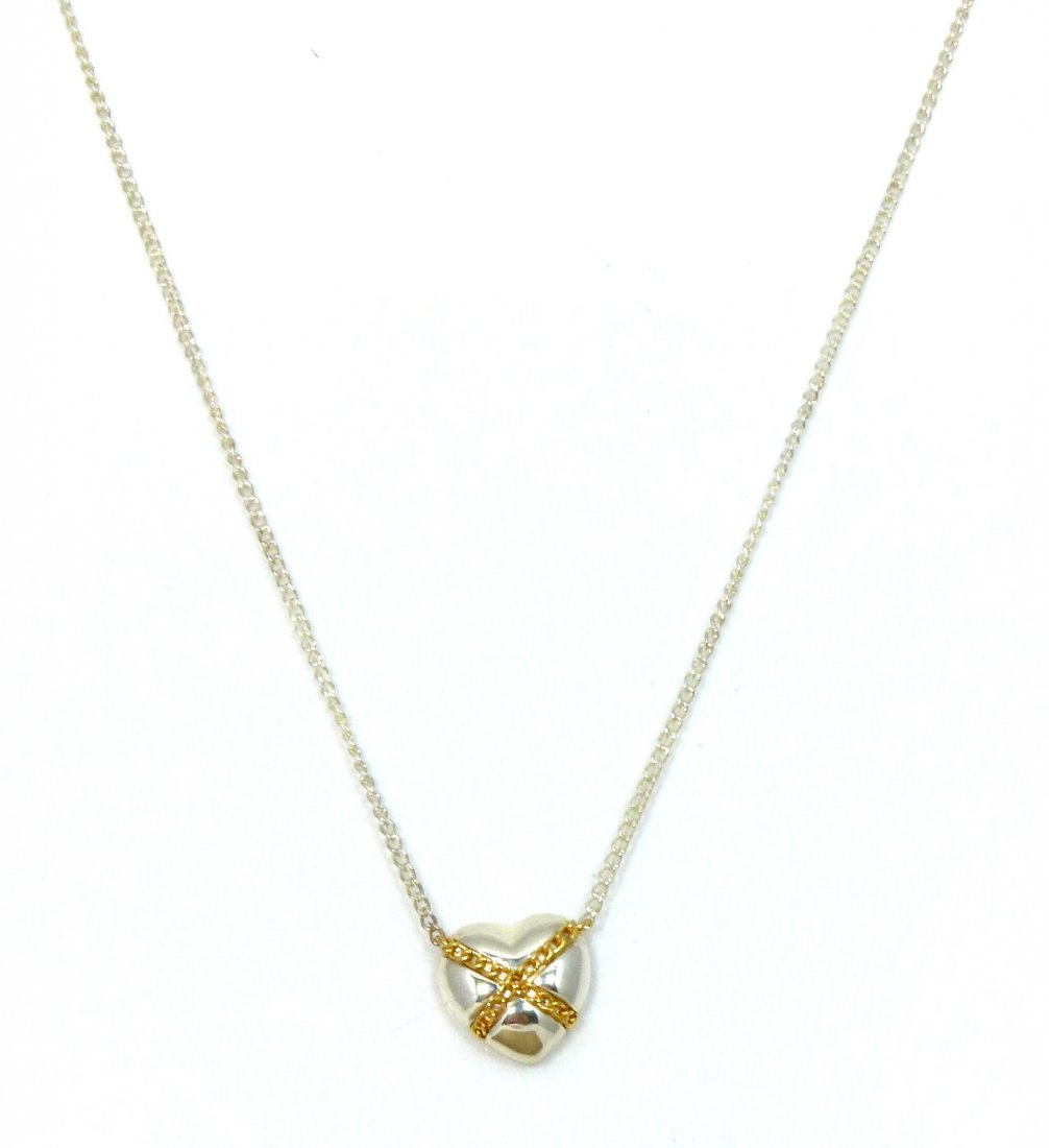 TIFFANY STERLING 18kt YG HEART PENDANT w NECKLACE (1 of 3)
